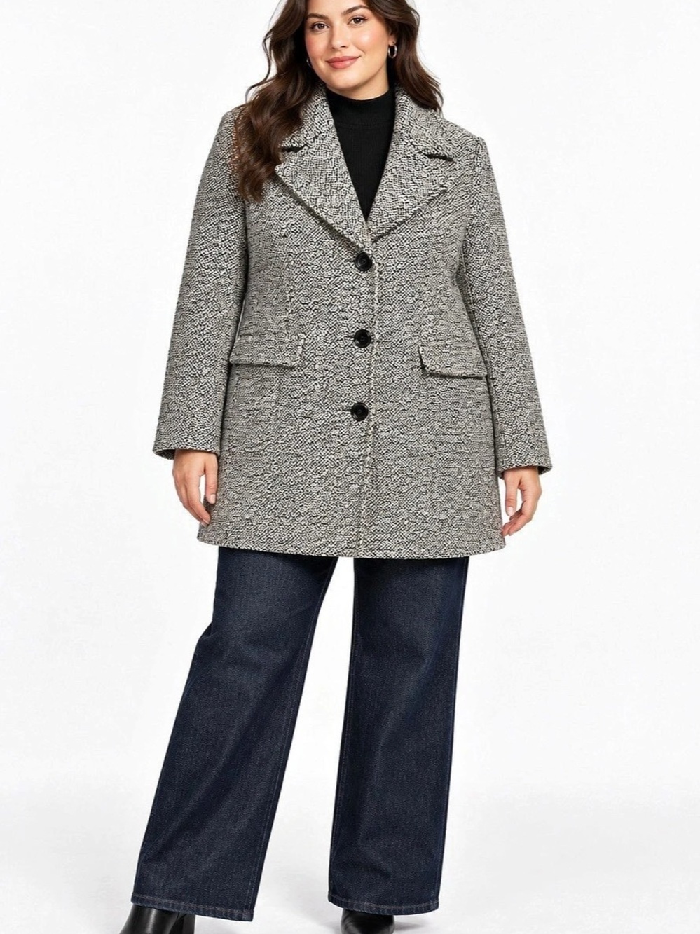 Cleo Petites XL Black & White Tweed Wool Blend Coat